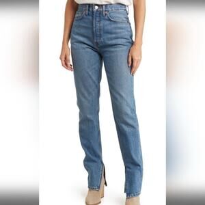 RE/DONE High Rise Denim Jeans Ankle Crop Split Hem Light Wash‎ Blue Size 26